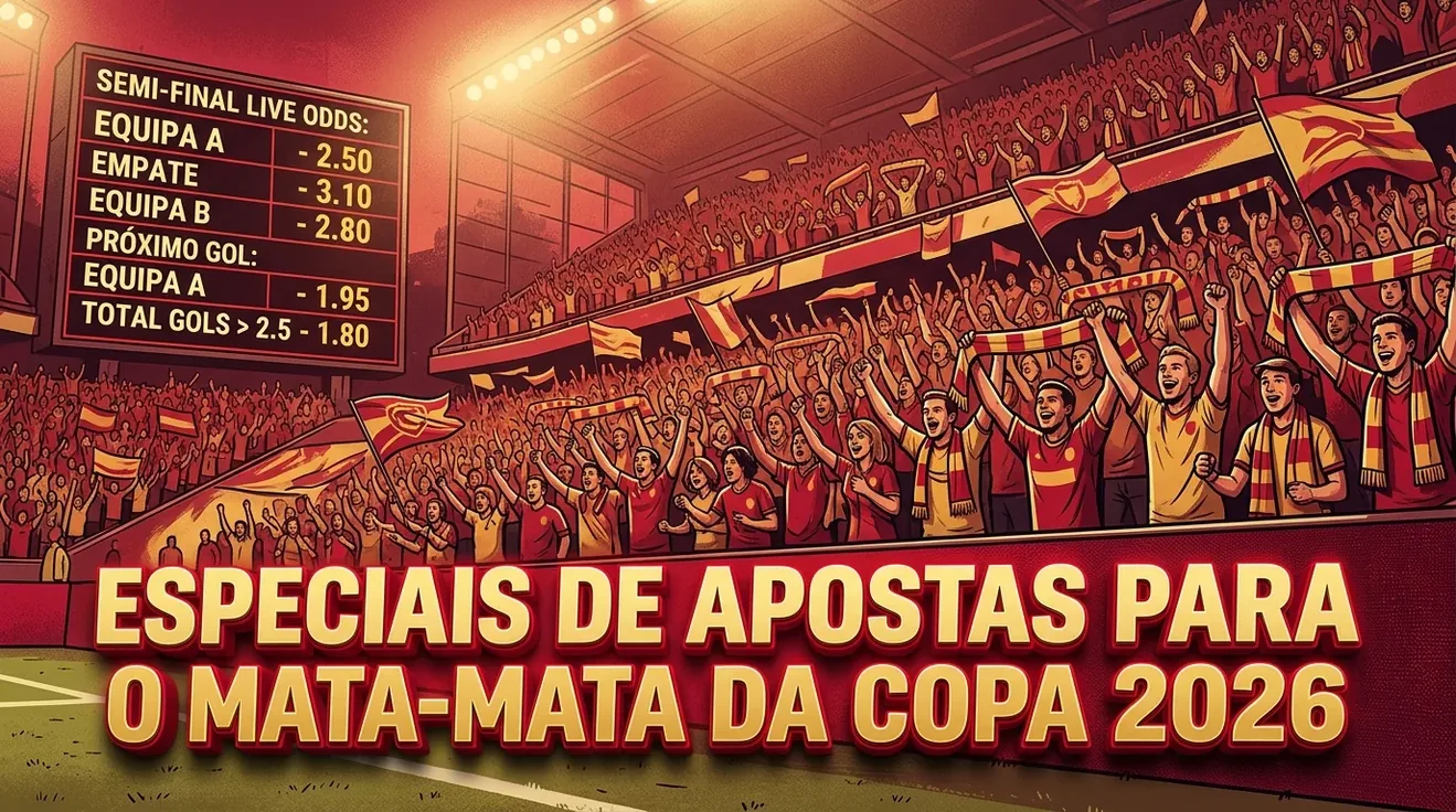 Estádio lotado e placar de apostas ao vivo para o mata-mata da Copa.