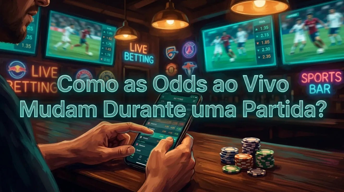Mãos de fã observam odds ao vivo mudando em celular durante partida.